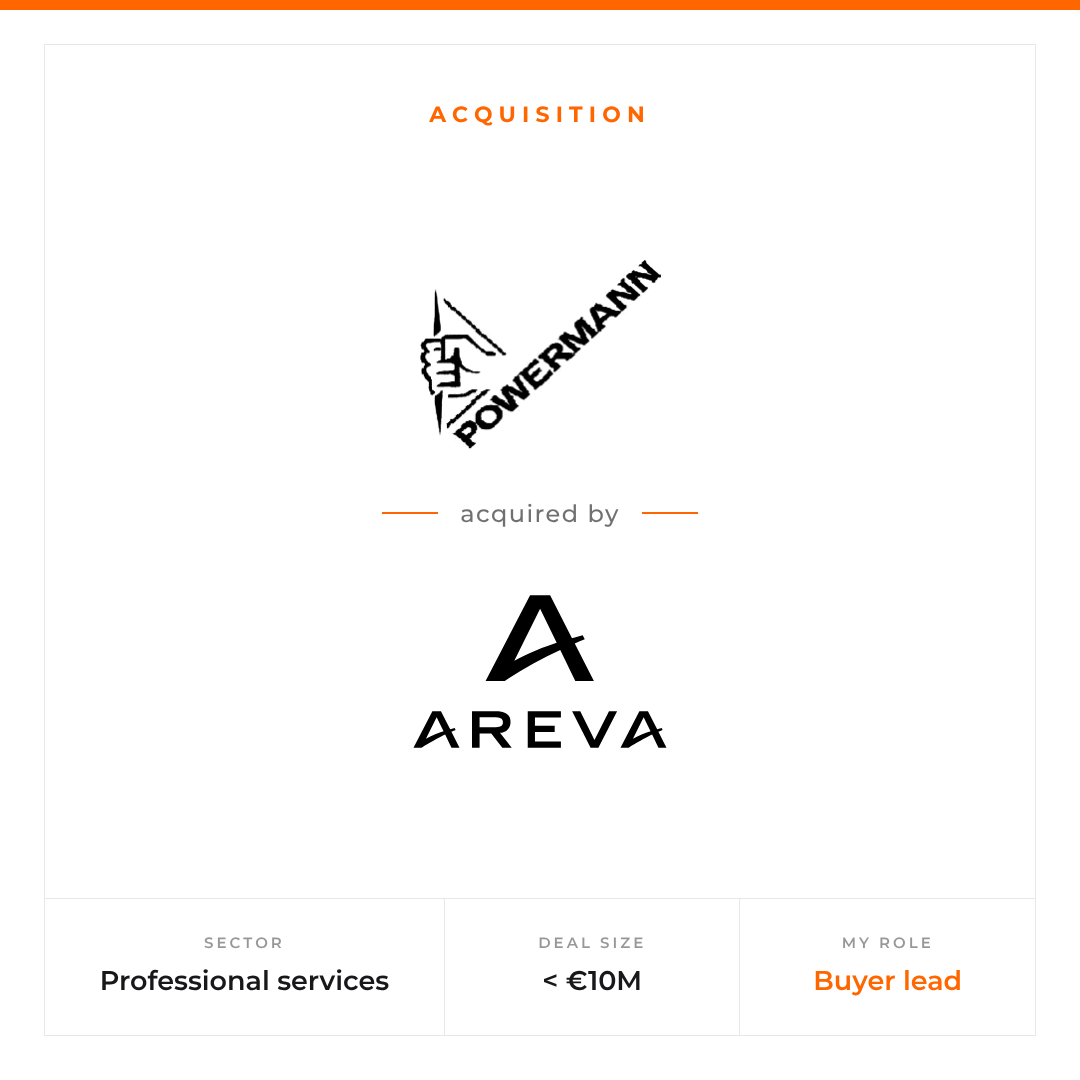 Powermann acquired by Areva, professional services, under €10M, Alexis Hue as buyer lead